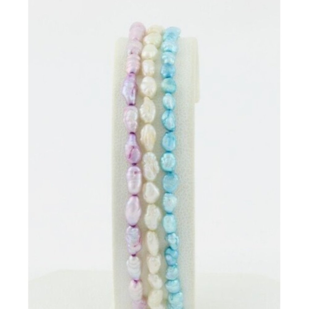 14k Yellow Gold Freshwater Natural Purple, White, Blue, Baroque Pearls 3 Strand